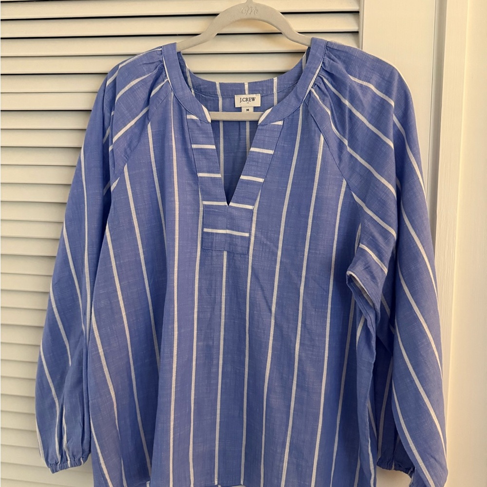 J. Crew Blue and White Striped v Neck Top❗️